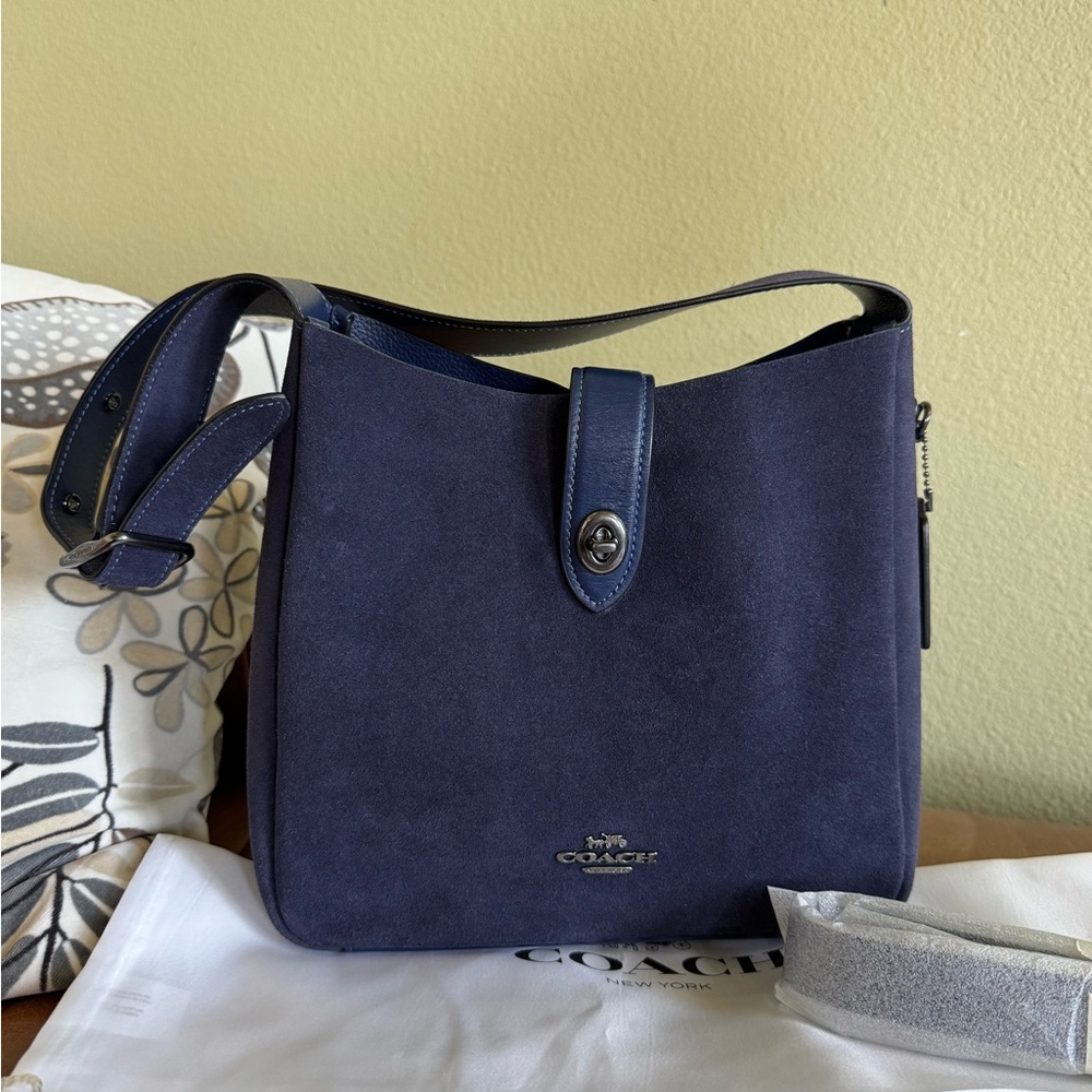 Coach Navy suede Hadley convertible crossbody sample bag